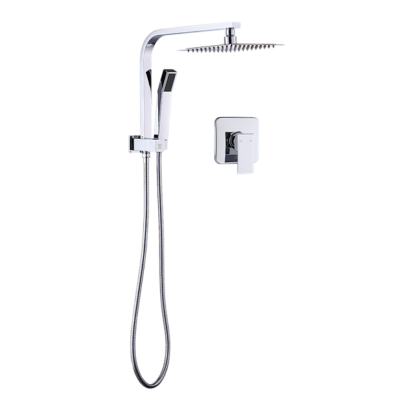 WELS 8″ Rain Shower Head Set Square Dual Heads Faucet High Pressure With Mixer,
