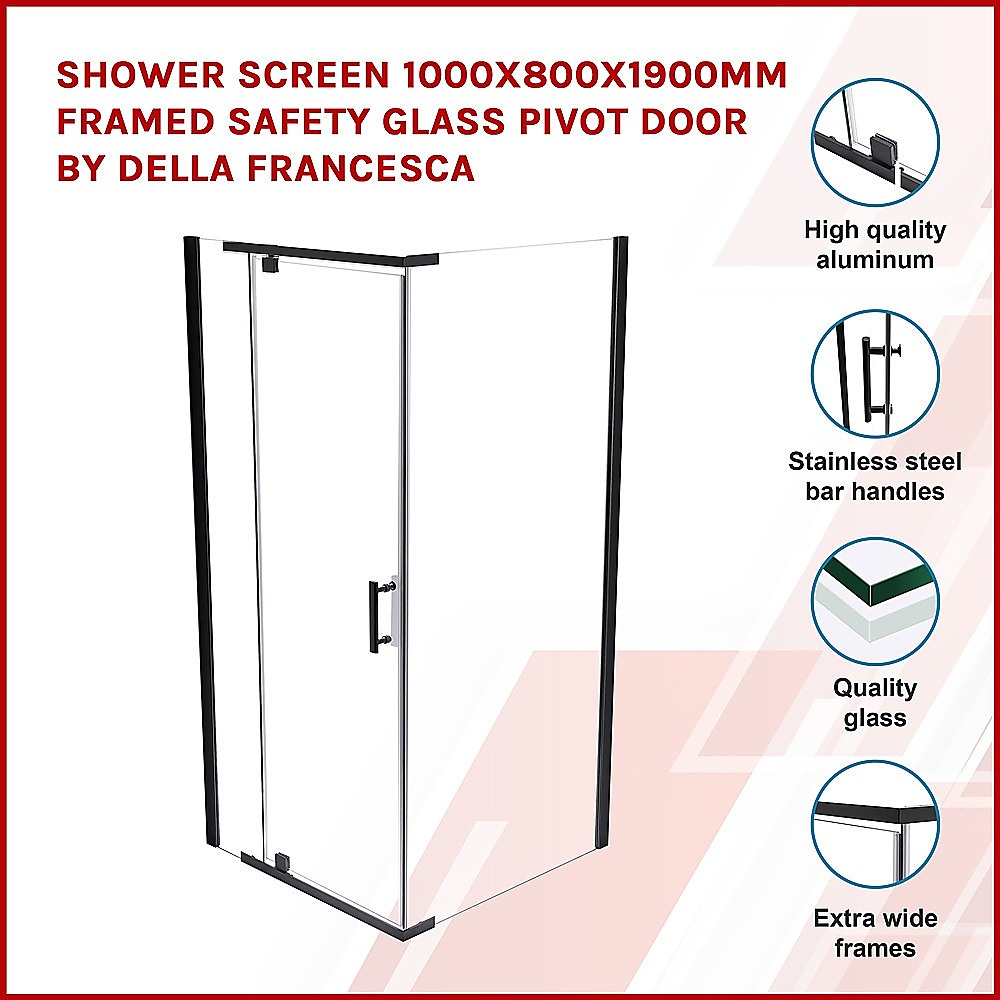 Shower Screen 1000x800x1900mm Framed Safety Glass Pivot Door By Della Francesca