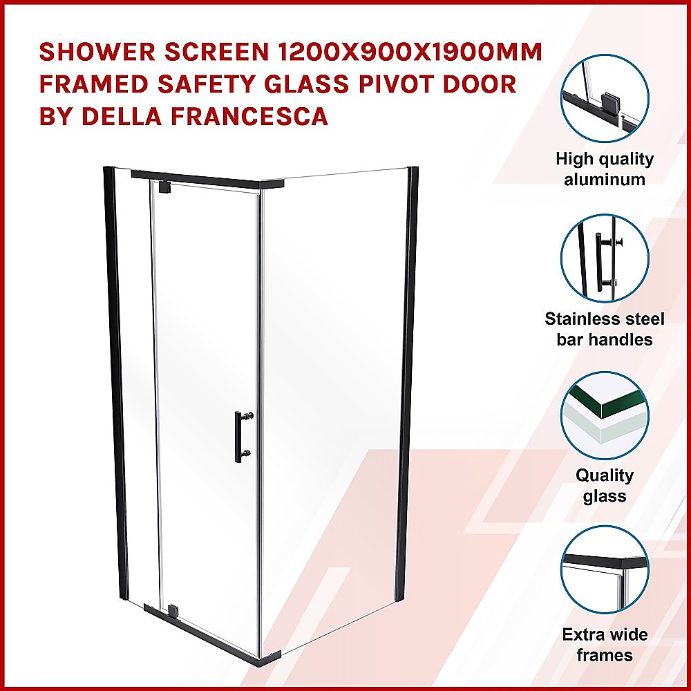 Shower Screen 1200x900x1900mm Framed Safety Glass Pivot Door By Della Francesca