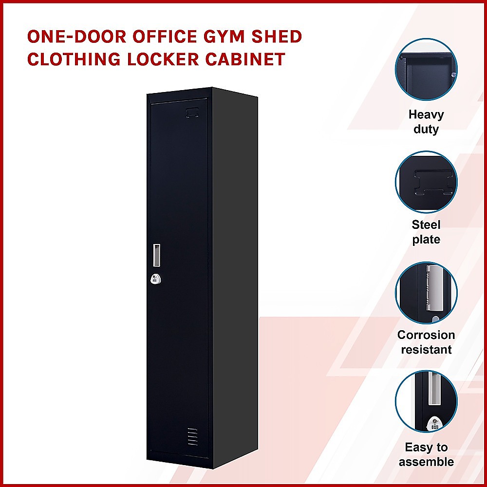 3-Digit Combination Lock One-Door Office Gym Shed Clothing Locker Cabinet Black