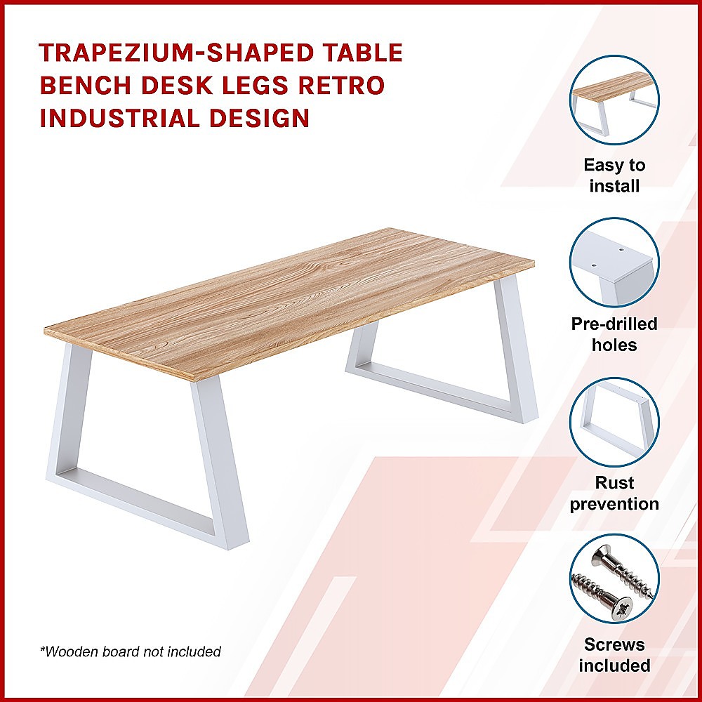 Trapezium Shaped Table Bench Desk Legs Retro Industrial Design Fully Welded – White