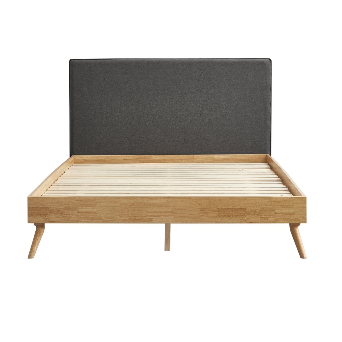 Natural Oak Ensemble Bed Frame Wooden Slat Fabric Headboard – DOUBLE