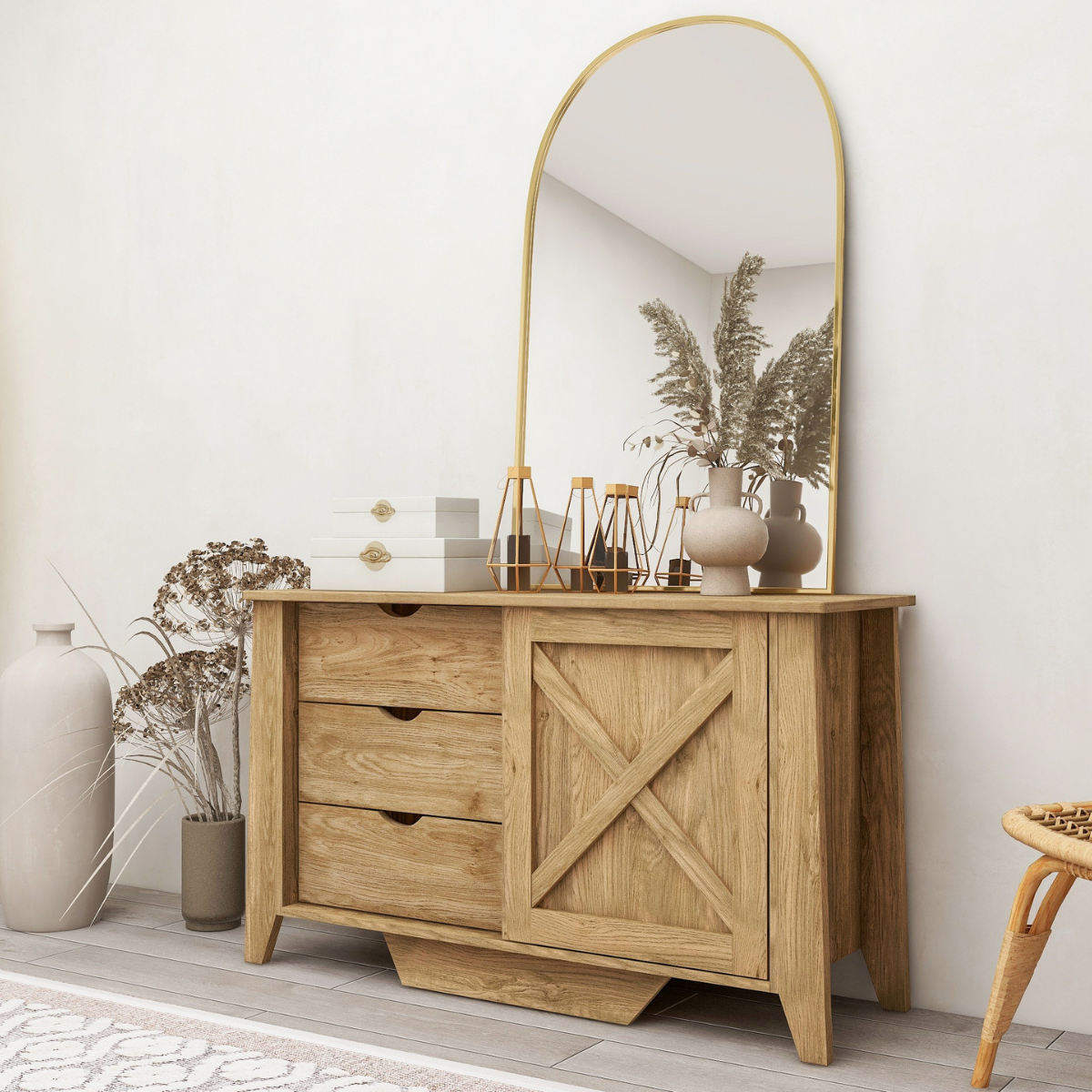 Mica Wooden Sliding door Sideboard with 3 Drawers