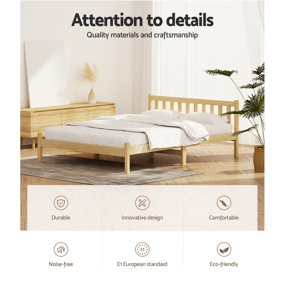 Artiss Bed Frame Wooden Bed Base Pine Timber Mattress Foundation – Oak, DOUBLE