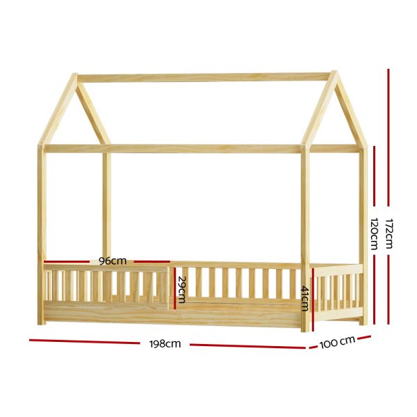 Alexandria Wooden Bed Frame House Shape Pine Timber Base Single Size Platform