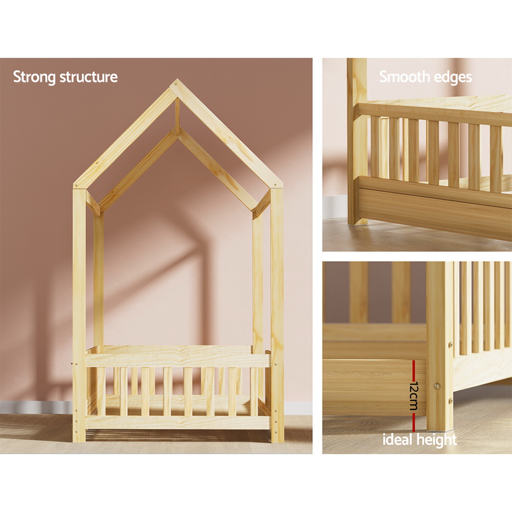 Artiss Wooden Bed Frame House Shape Pine Timber Base Single Size Platform – Oak