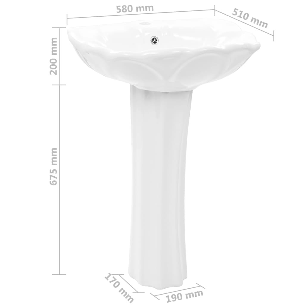 Freestanding Basin with Pedestal Ceramic White 580x510x200 mm