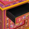 Waltham Bedside Cabinet Solid Mango Wood Pink Hand Painted