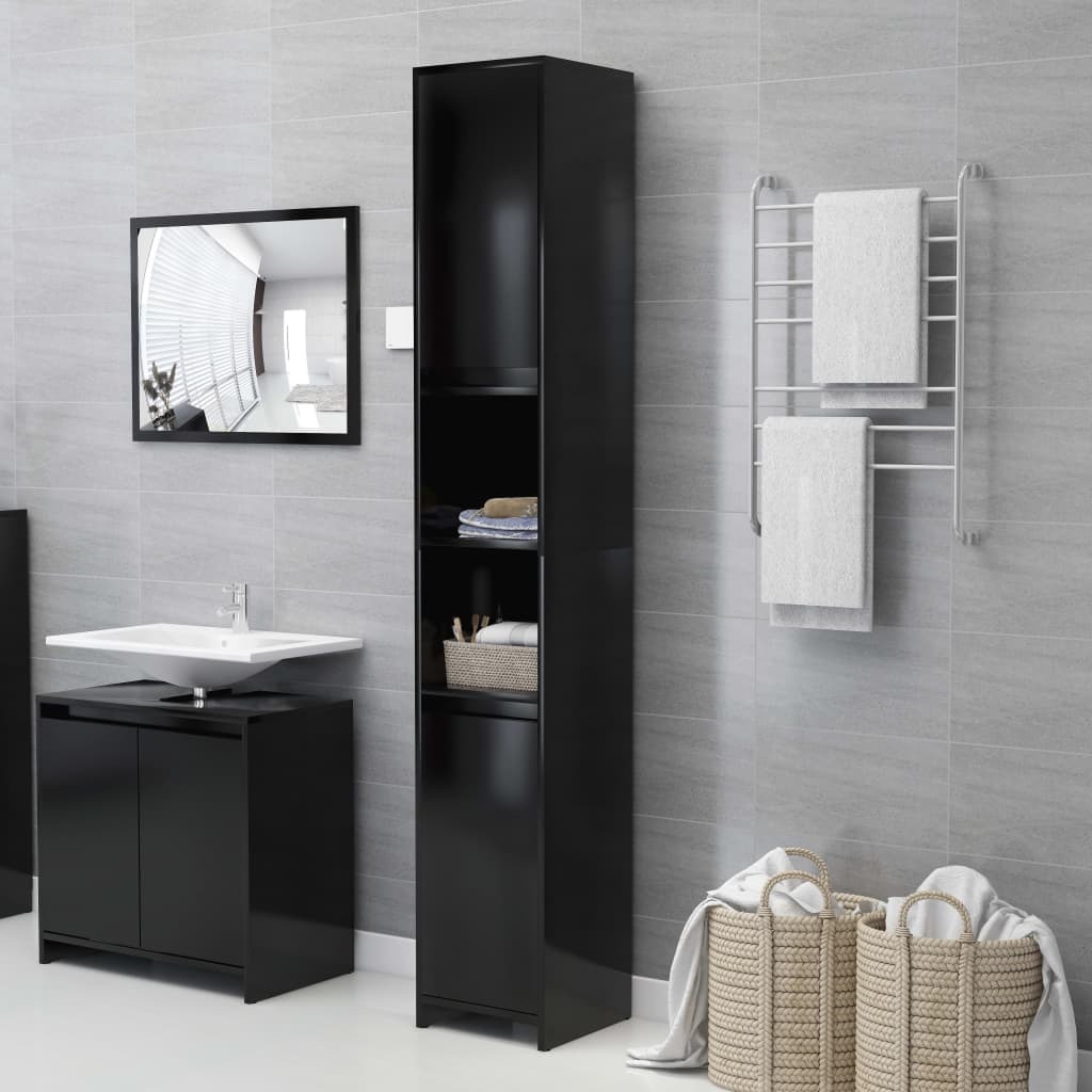 4 Piece Bathroom Furniture Set Black Engineered Wood