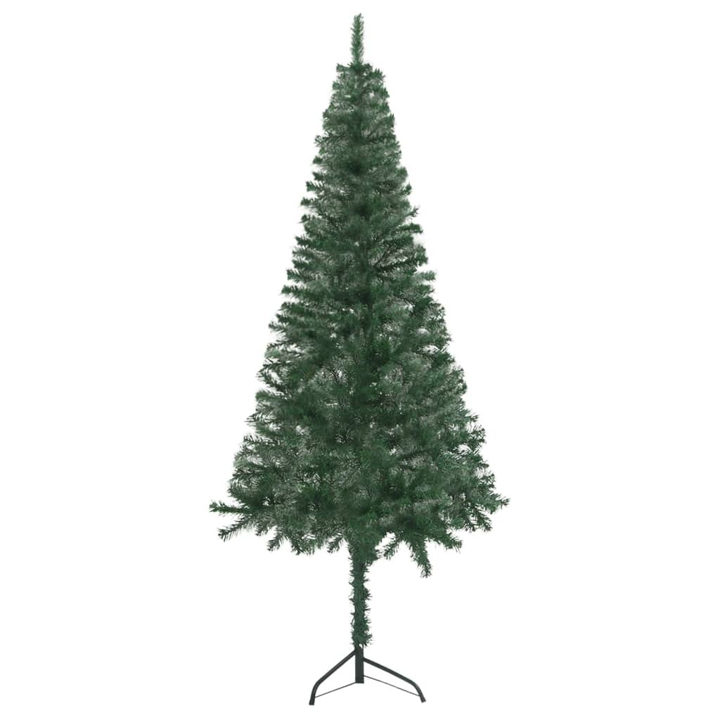 Corner Artificial Christmas Tree LEDs&Ball Set Green 210 cm PVC