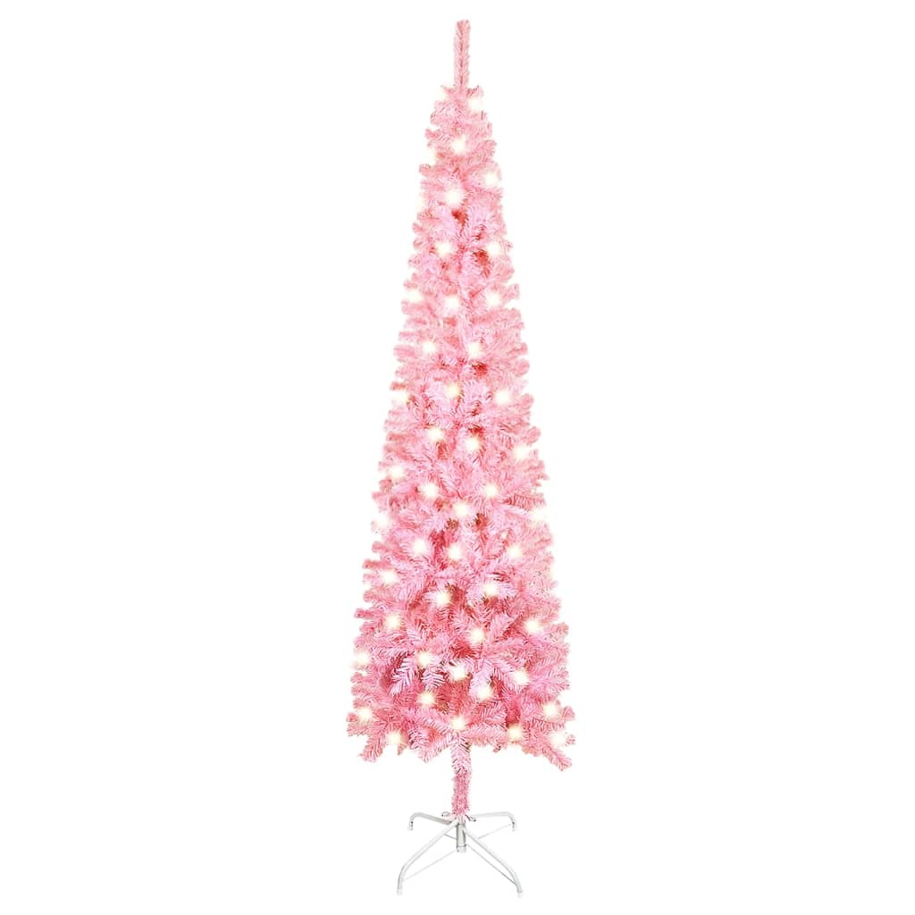 Slim Christmas Tree with LEDs Pink 120 cm