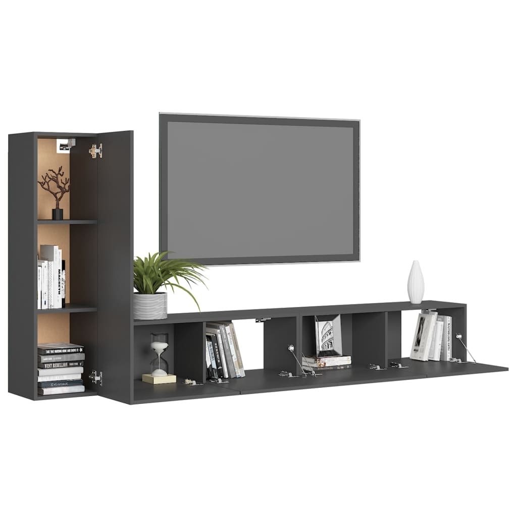 Brainerd 3 Piece TV Cabinet Set Grey Engineered Wood
