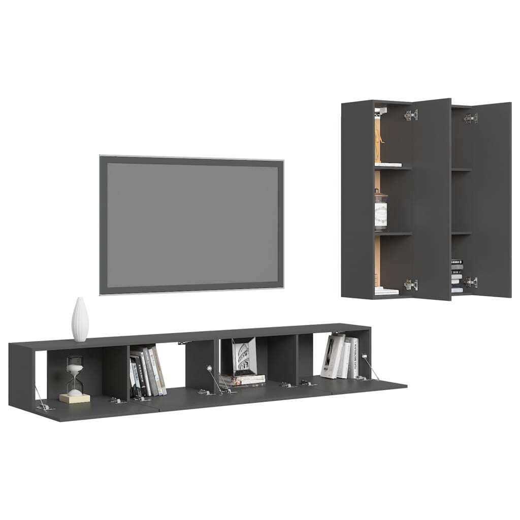 Kingston 4 Piece TV Cabinet Set Grey Engineered Wood