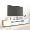 Apache TV Cabinet with LED Lights White and Sonoma Oak 200x35x40 cm