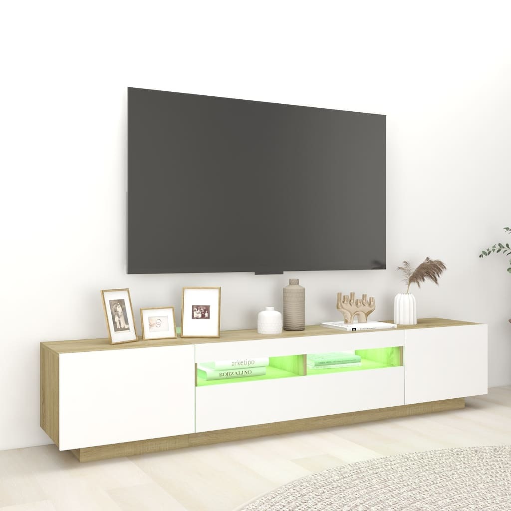 Apache TV Cabinet with LED Lights White and Sonoma Oak 200x35x40 cm