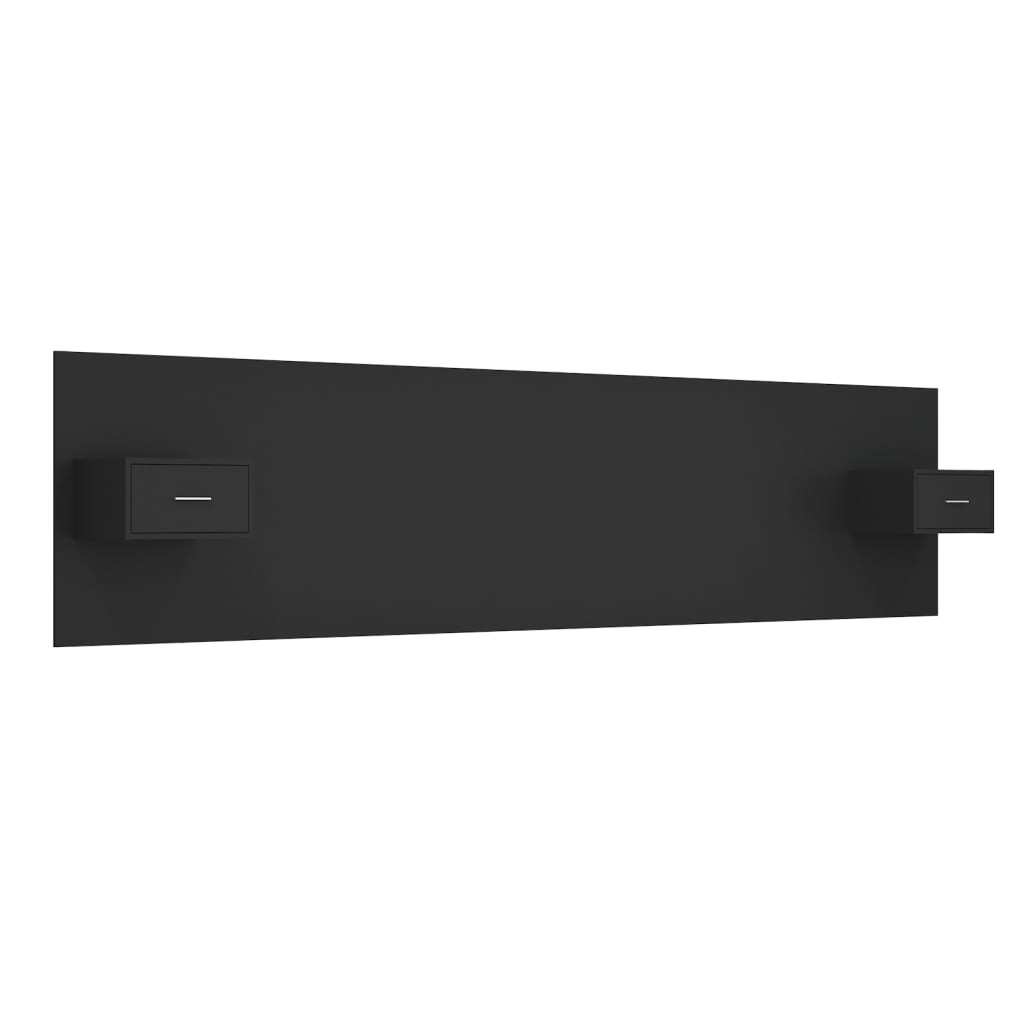 Bed Headboard with Cabinets Black Engineered Wood