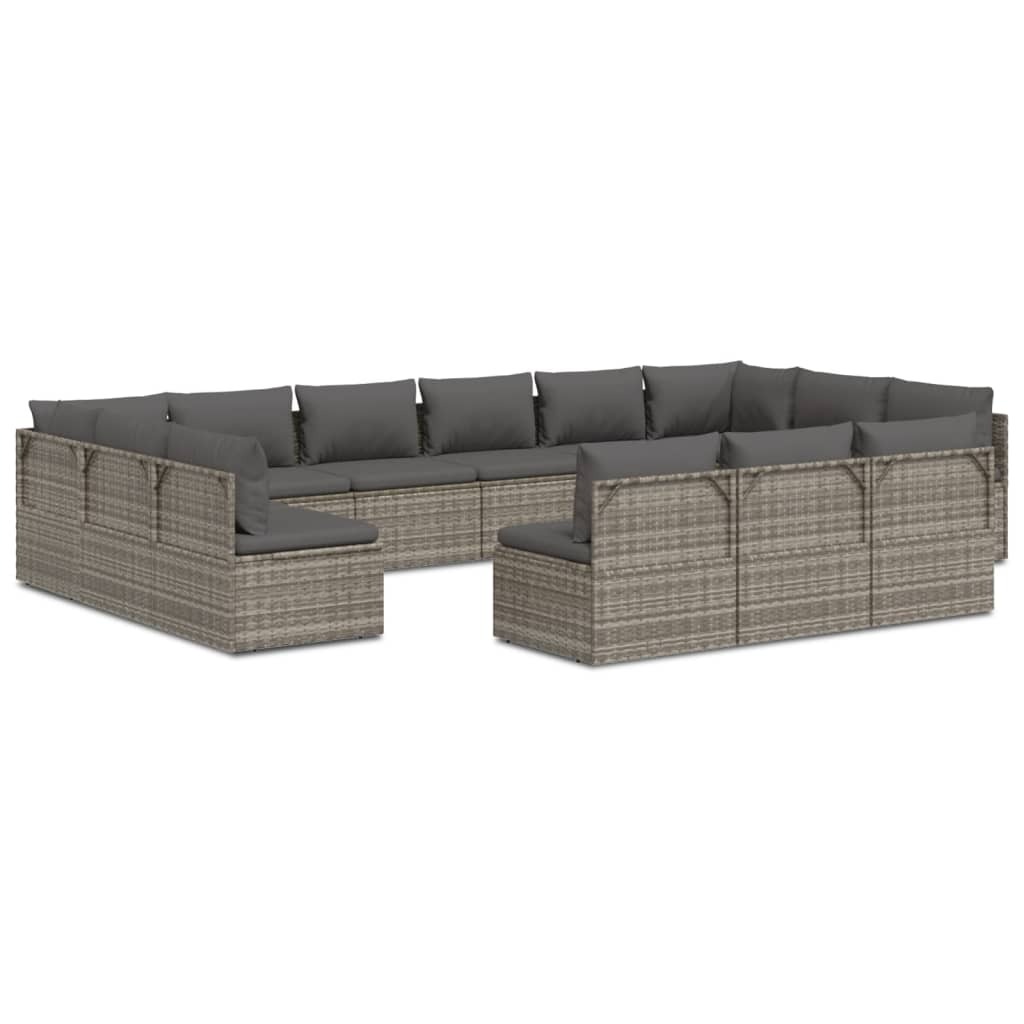 13 Piece Garden Lounge Set with Cushions Grey Poly Rattan
