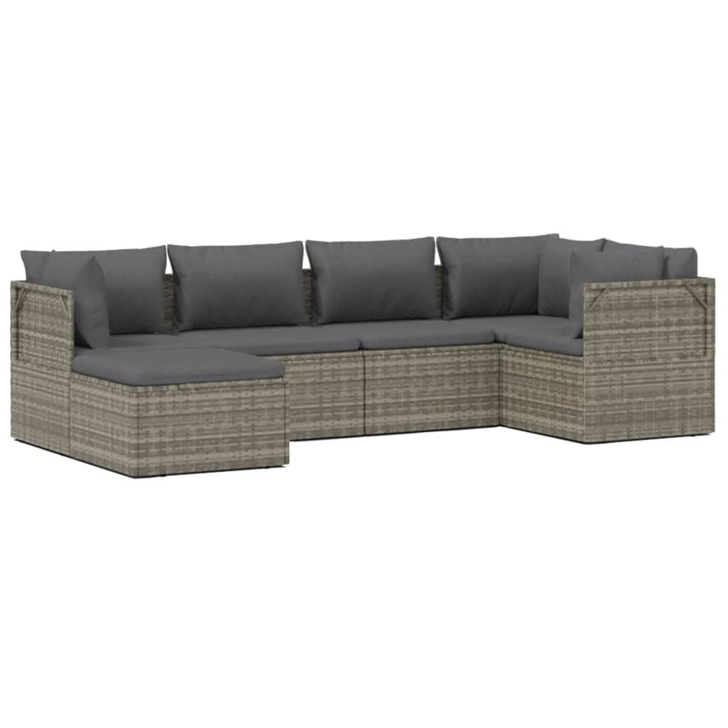 6 Piece Garden Lounge Set with Cushions Grey Poly Rattan