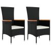 3 Piece Garden Dining Set with Cushions Black Poly Rattan