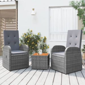 3 Piece Garden Lounge Set Grey Poly Rattan&Solid Wood Acacia