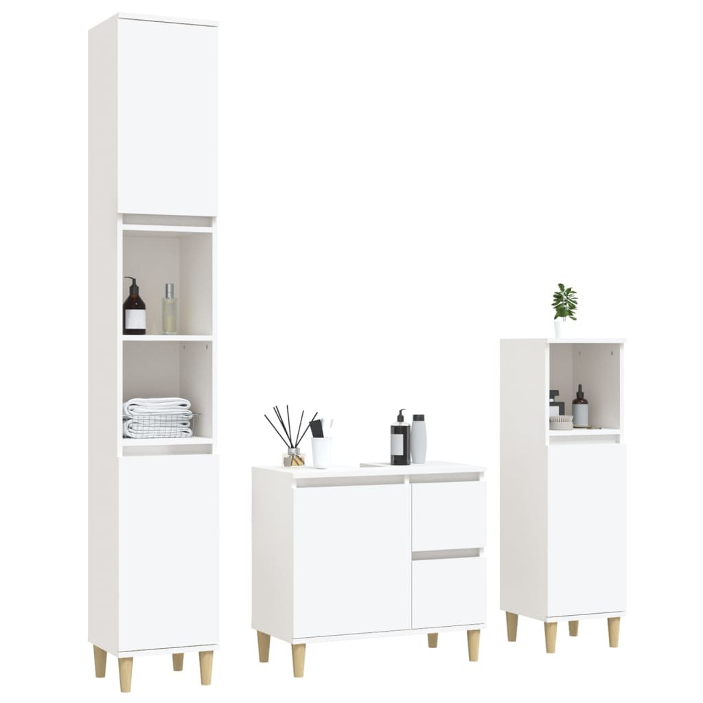 3 Piece Bathroom Cabinet Set White Engineered Wood