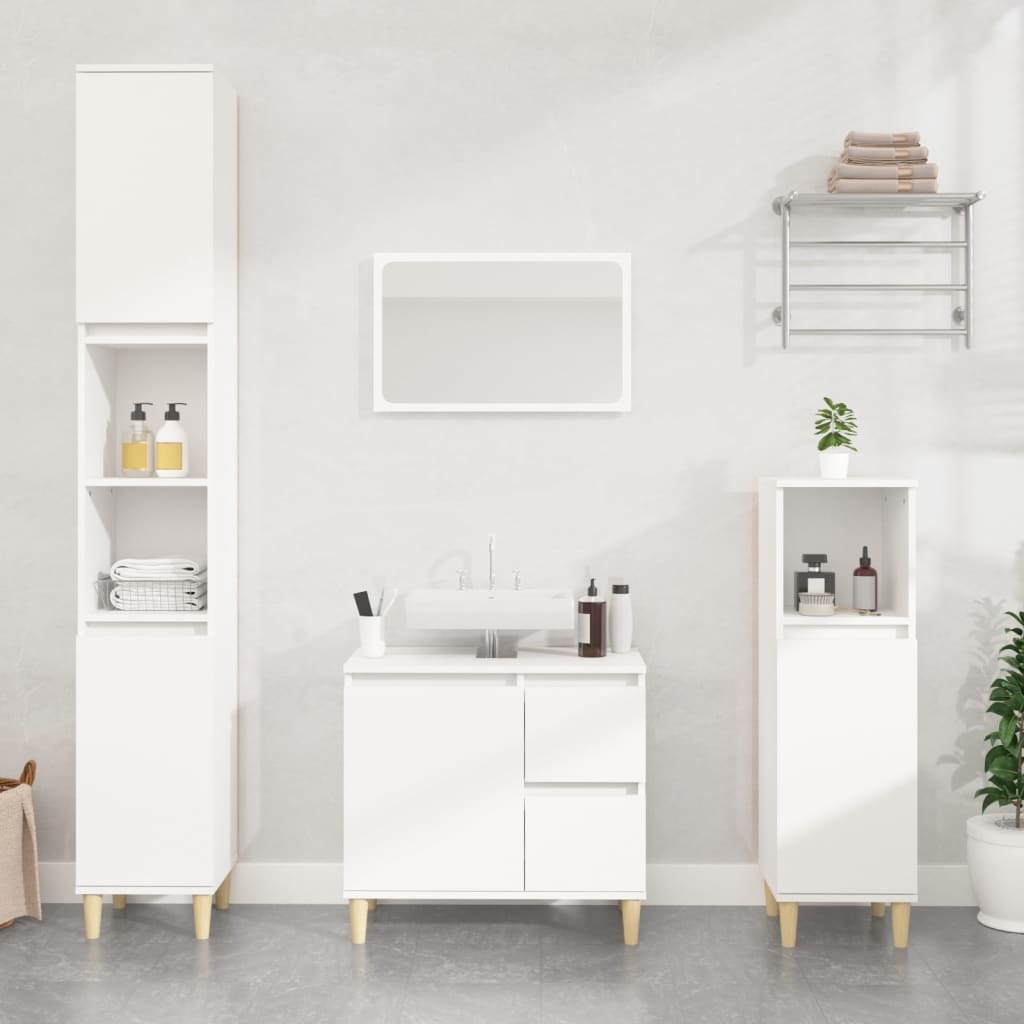 2 Piece Bathroom Furniture Set White Engineered Wood