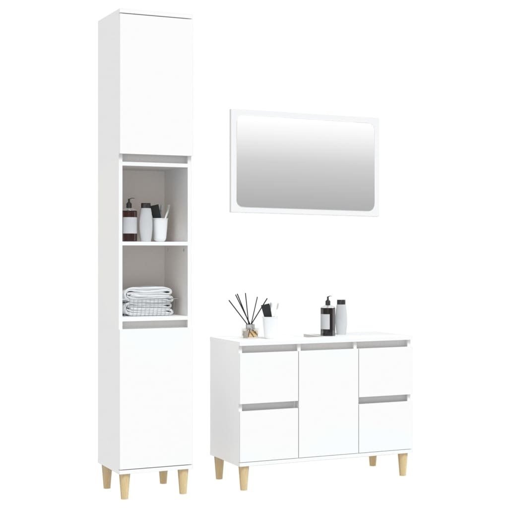 3 Piece Bathroom Furniture Set White Engineered Wood