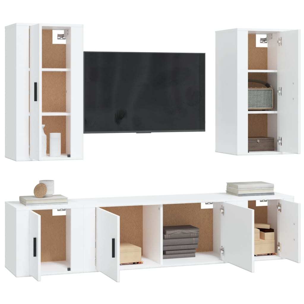 5 Piece TV Cabinet Set White Engineered Wood