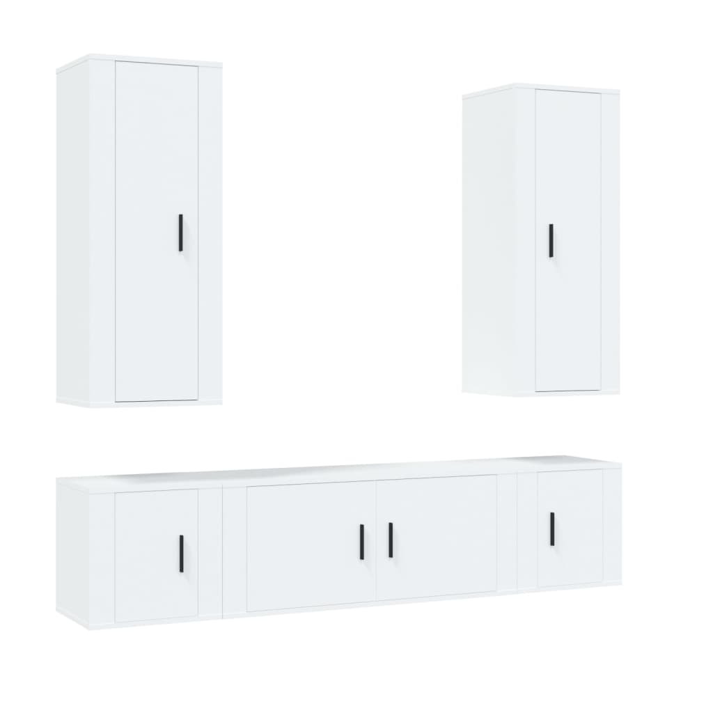 5 Piece TV Cabinet Set White Engineered Wood