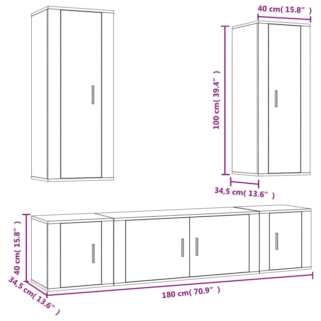 5 Piece TV Cabinet Set White Engineered Wood