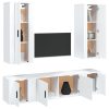 5 Piece TV Cabinet Set White Engineered Wood