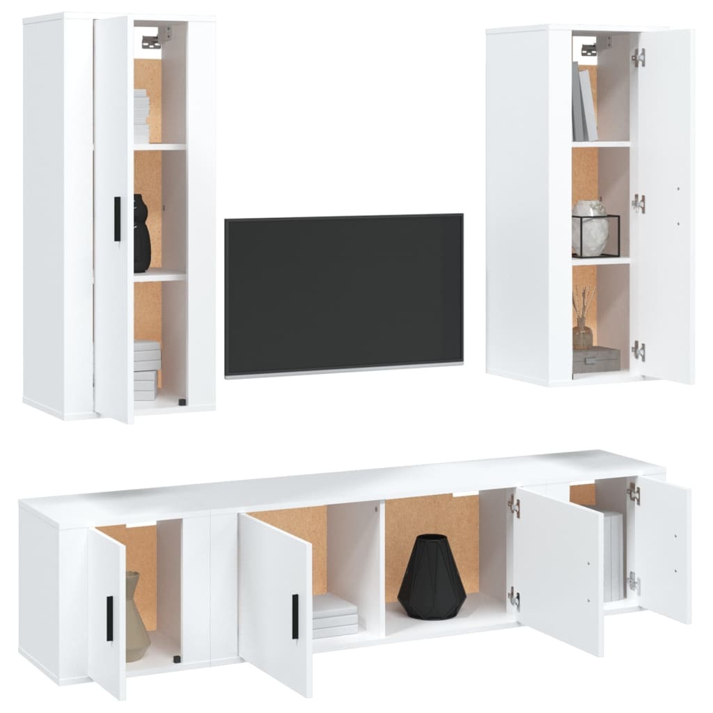 5 Piece TV Cabinet Set White Engineered Wood