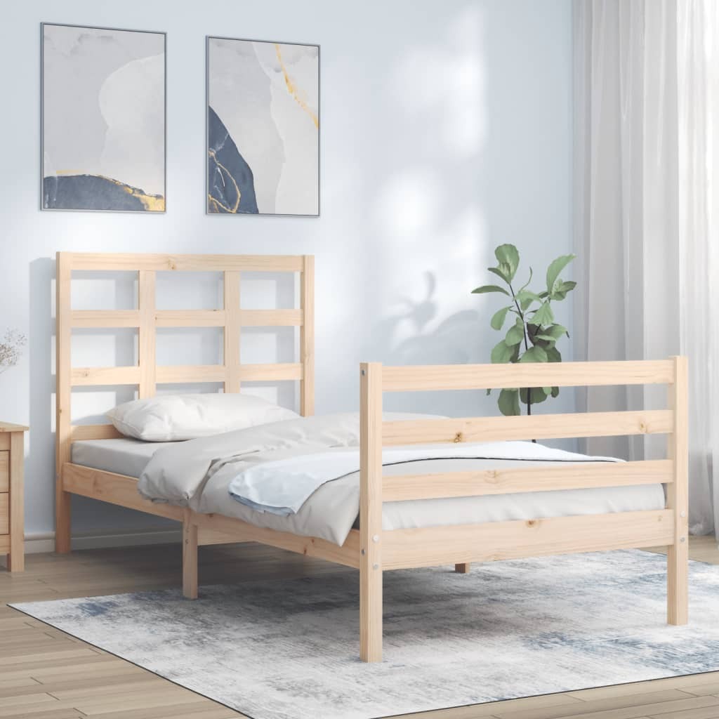 Bed Frame with Headboard 92×187 cm Single Solid Wood