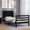 Bed Frame with Headboard Black 92×187 cm Single Solid Wood