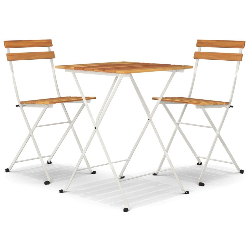 3 Piece Folding Bistro Set Solid Wood Acacia and Steel