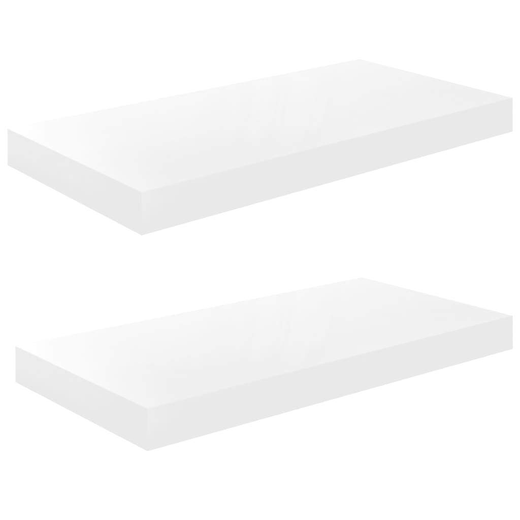 Floating Wall Shelves 2 pcs High Gloss White 50x23x3.8 cm MDF
