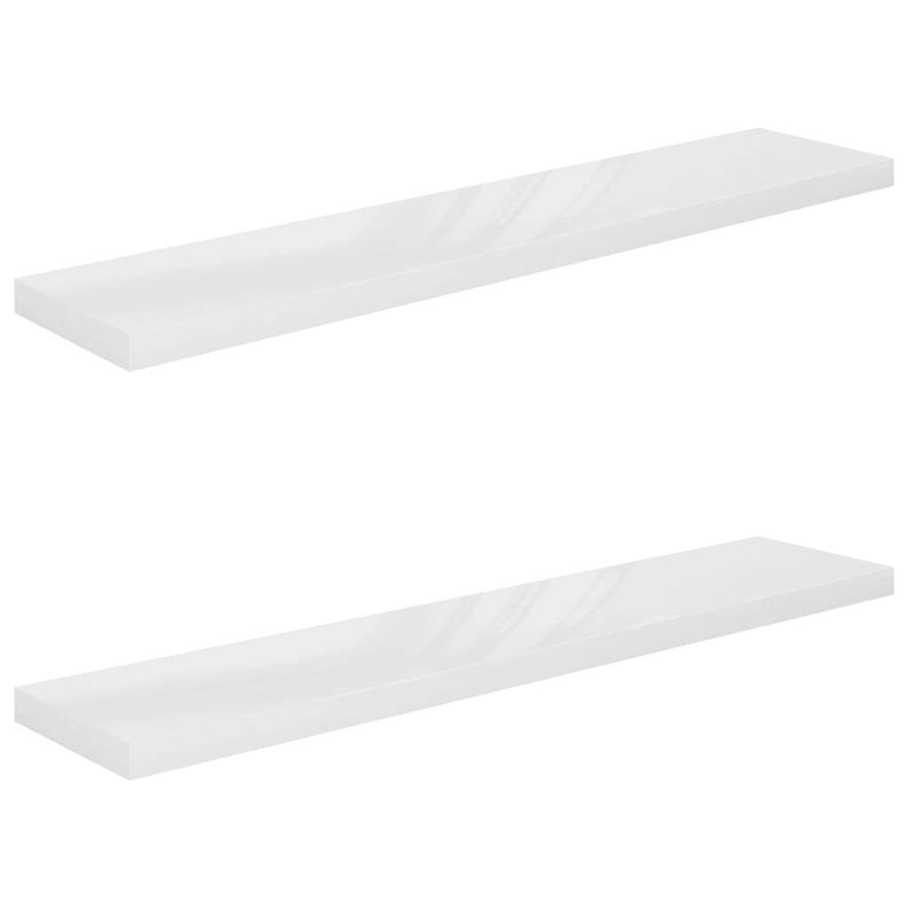 Floating Wall Shelves 2 pcs High Gloss White 120×23.5×3.8 cm MDF