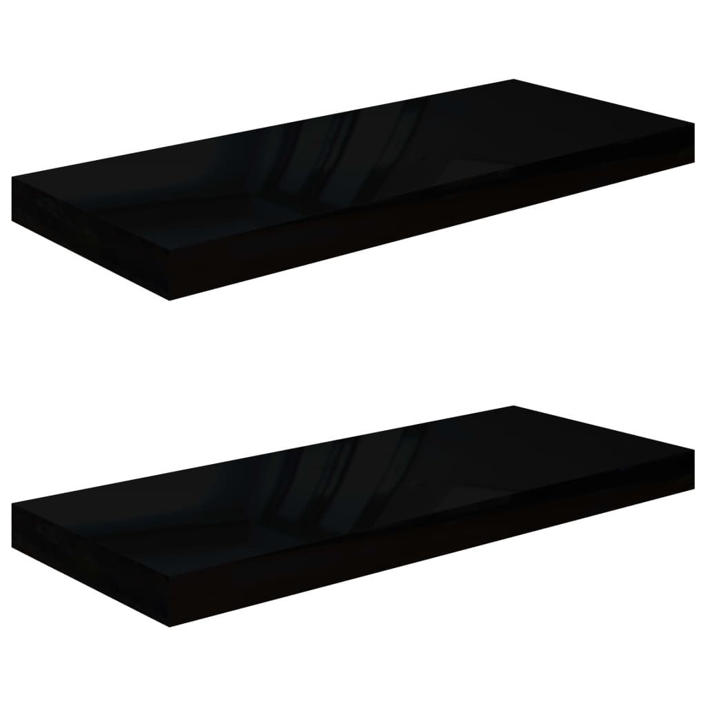 Floating Wall Shelves 2 pcs High Gloss Black 60×23.5×3.8 cm MDF