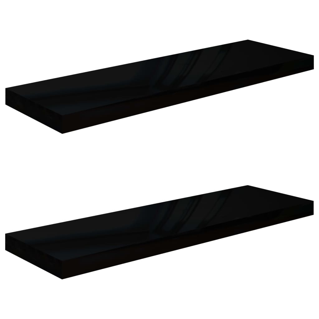 Floating Wall Shelves 2 pcs High Gloss Black 80×23.5×3.8 cm MDF
