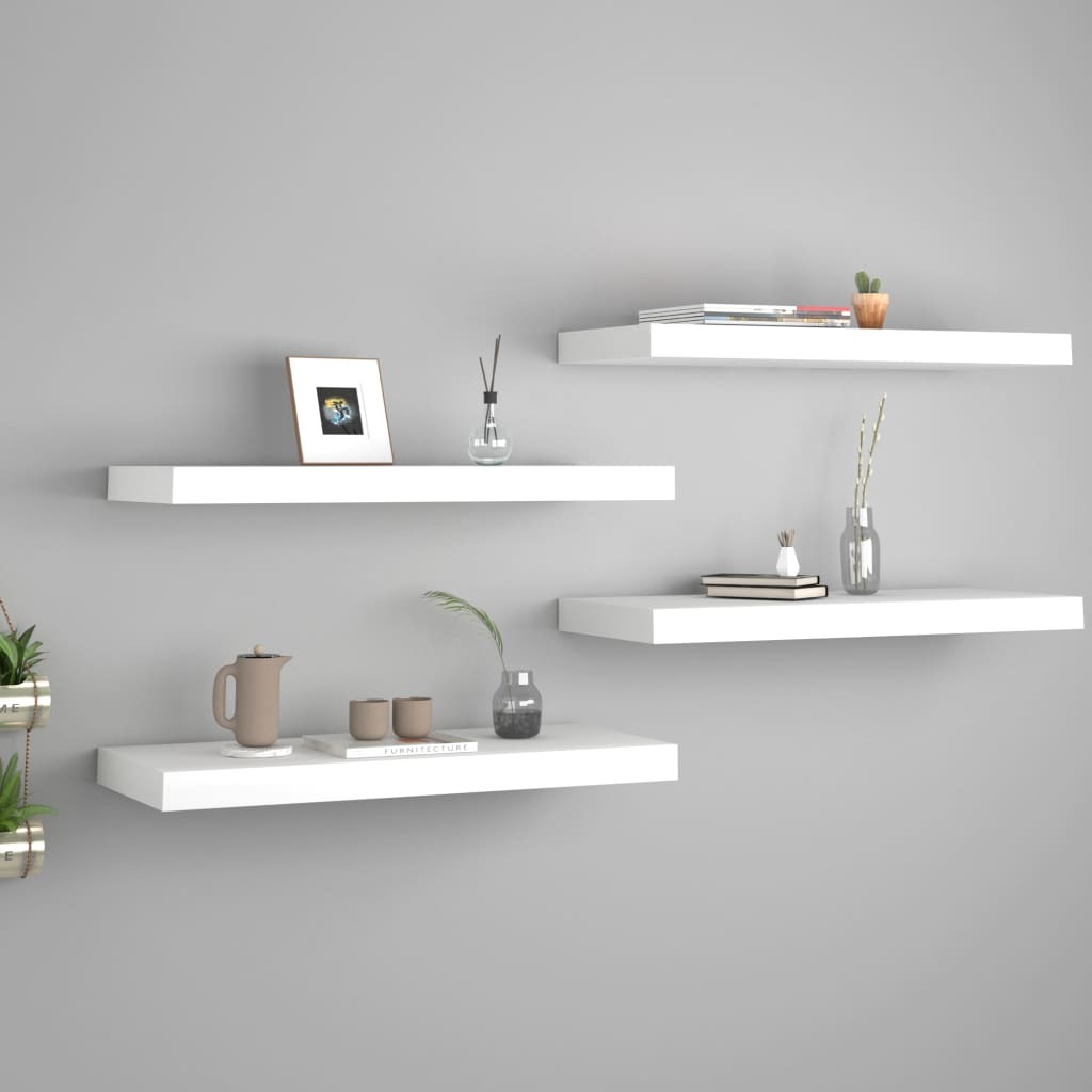 Floating Wall Shelves 4 pcs White 60×23.5×3.8 cm MDF