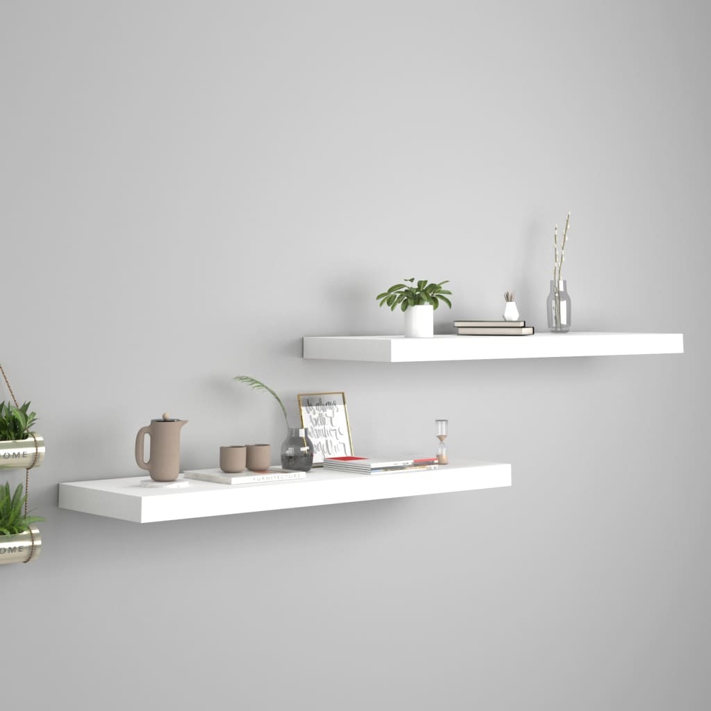 Floating Wall Shelves 2 pcs White 80×23.5×3.8 cm MDF