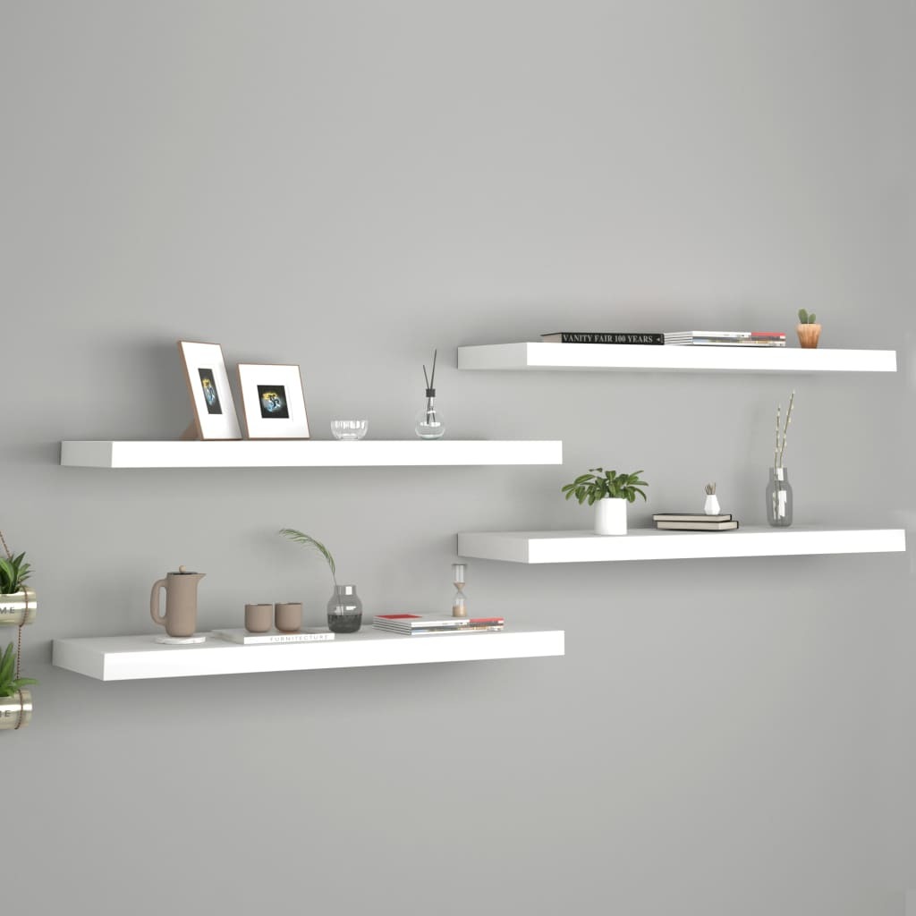 Floating Wall Shelves 4 pcs White 80×23.5×3.8 cm MDF