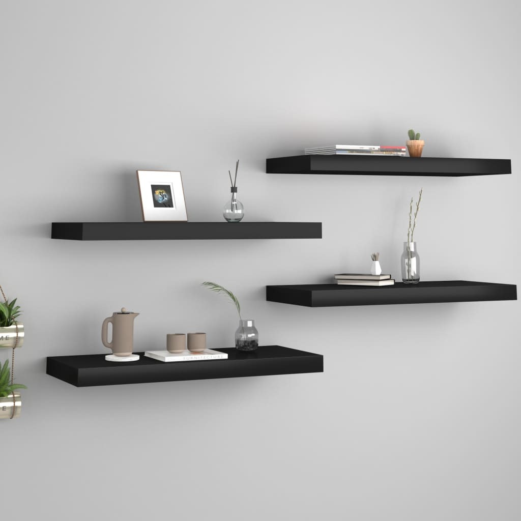 Floating Wall Shelves 4 pcs Black 60×23.5×3.8 cm MDF