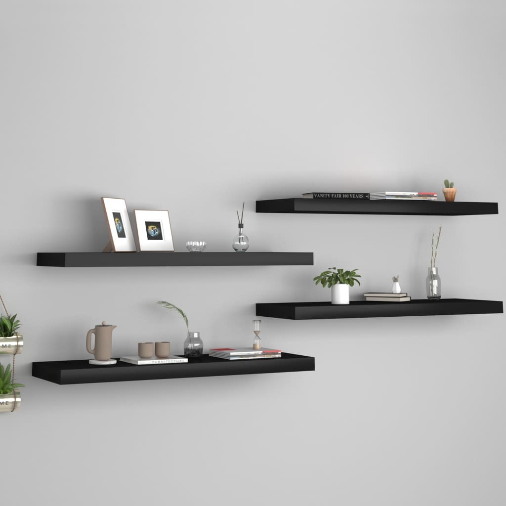 Floating Wall Shelves 4 pcs Black 80×23.5×3.8 cm MDF