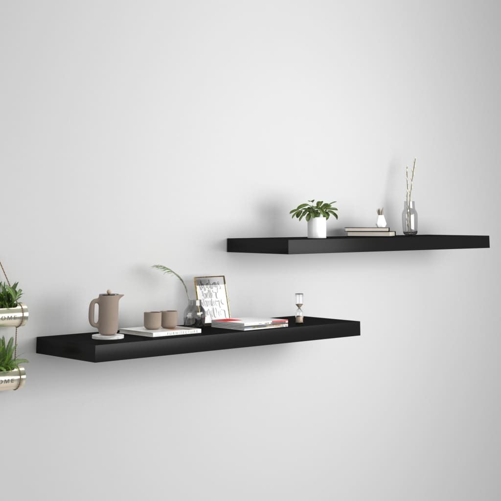 Floating Wall Shelves 2 pcs Black 90×23.5×3.8 cm MDF