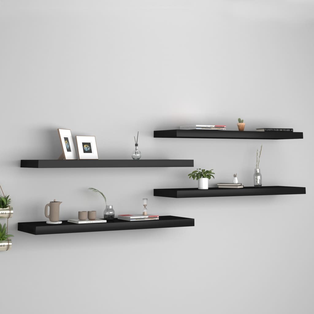 Floating Wall Shelves 4 pcs Black 90×23.5×3.8 cm MDF