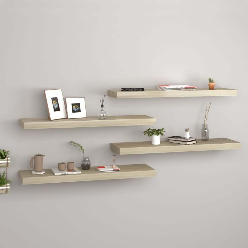 Floating Wall Shelves 4 pcs Oak 80×23.5×3.8 cm MDF