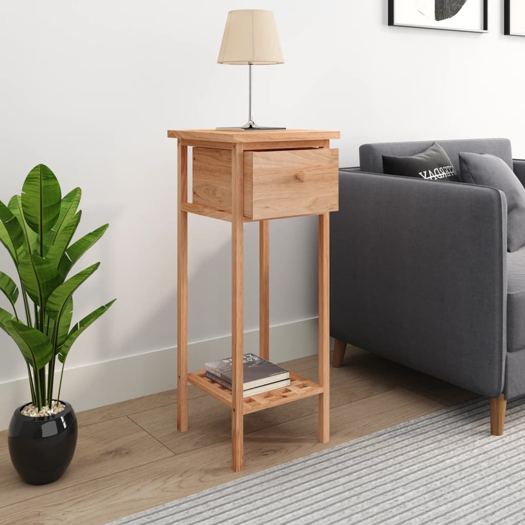 Side Table with Drawer 25x25x60cm Solid Wood Walnut
