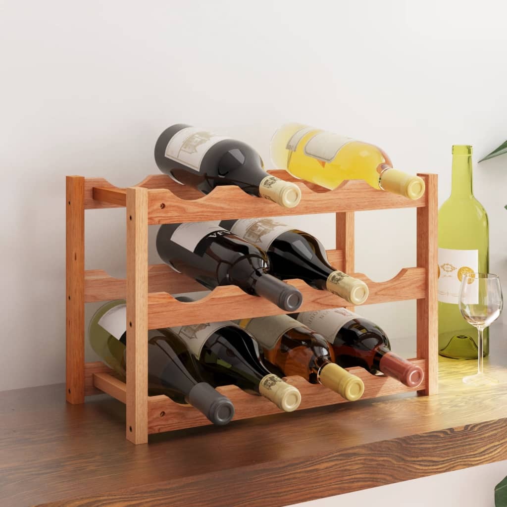 Wine Rack for 12 Bottles Solid Wood Walnut