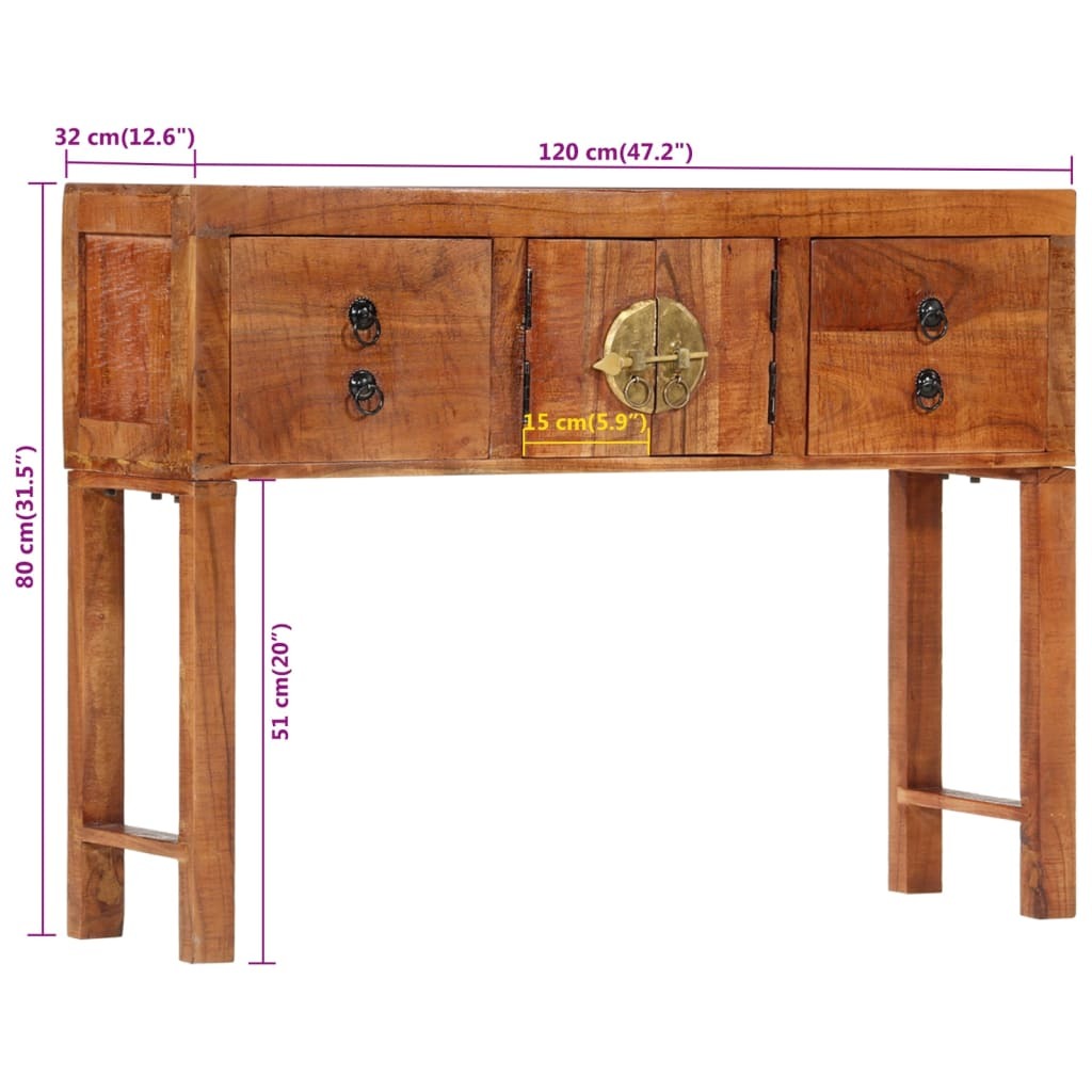 Console Table 120x32x80 cm Solid Rough Wood Acacia